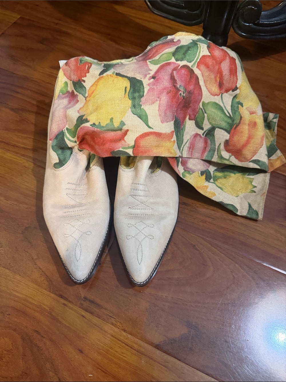 Donald J. Pliner Cream Canvas Floral Over-the-Knee Boot